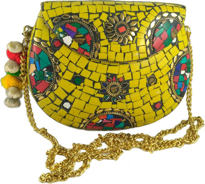 

HP Women Yellow Metal Sling Bag