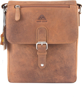 

MASSIF99 Men & Women Tan Genuine Leather Sling Bag