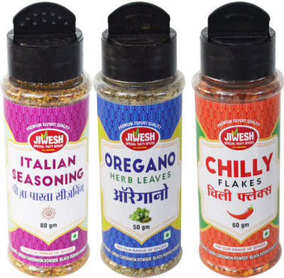 

Jiwesh Combo Spices Pack Of 3 (Oregano+Chilli Flakes+Pizza Pasta Seasoning) 140g(190 g)
