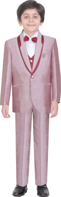 

Jeetethnics Coat Suit Set with Shirt Self Design Boys Suit, Maroon
