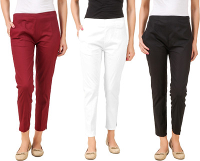 Q-Rious Regular Fit Women White, Maroon, Black Trousers