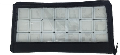 

Oscar Antique Color Hard Board Wood Covered Velvet Jewelry Box with Black Key Chain Pouch Design Leather Finished Dimension 11cm W X 23cm D X 2.5cm H & 21 Plastic Rectangle Container 1” X 1” Set White JEWELLERY Vanity Box(Black, White)