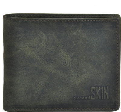 

Second Skin Men Green Genuine Leather Wallet(10 Card Slots)