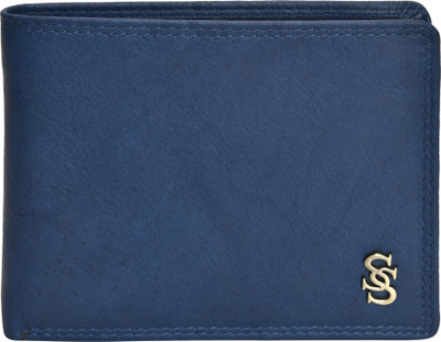 

Second Skin Men Blue Genuine Leather Wallet(10 Card Slots)