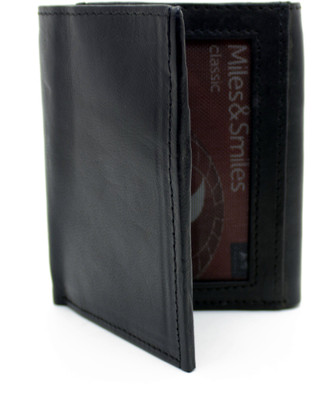 DELMA Men Black Genuine Leather Wallet(4 Card Slots)