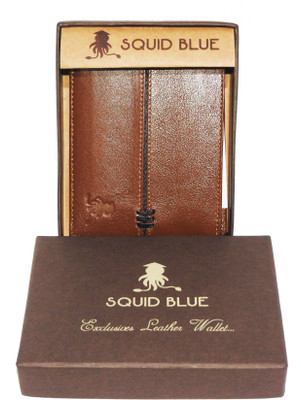 

Squid Blue Men Tan Genuine Leather Wallet(7 Card Slots)