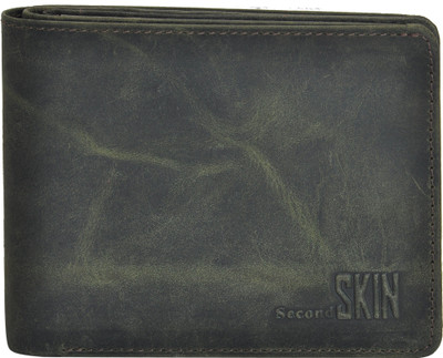 

Second Skin Men Green Genuine Leather Wallet(10 Card Slots)