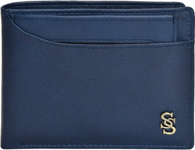 

Second Skin Men Blue Genuine Leather Wallet(10 Card Slots)