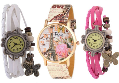 

SD SHOP Pack 0f 3 Beautifu1 Brace1et & Paris Eiffe1 Tower Best Combo Women Watch - For Girls