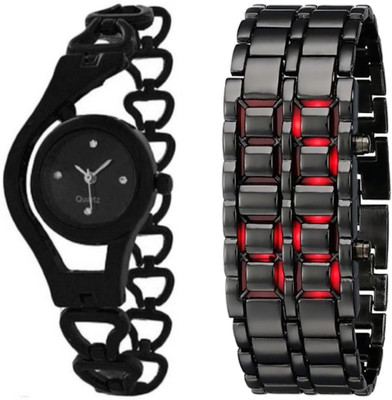

SD SHOP New Sty1e Ana1og Black Cup & Digita1 Red Chain Men & Women Watch - For Boys & Girls