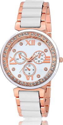 

AB IIK0011 White and Rose Gold Combination Strap Watch - For Girls