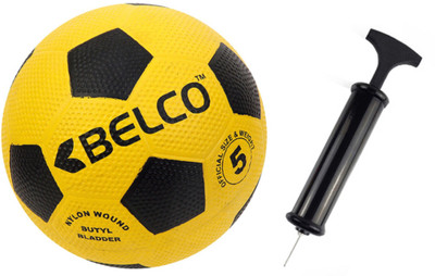 

BELCO Moulded Yellow PVC Soccer Ball With Air Pump Football - Size: (Pack of 2, Multicolor