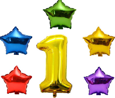 

P s retail Solid 6Pcs Set Party Decoration foil Balloon (5 Star & one Number 1") Balloon(Multicolor, Pack of 6)