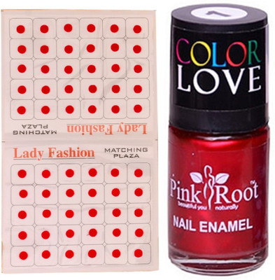 Pink Root Nail Polish No. 01 (15ml) Lady Fashion No. 08 Red Bindi(Set of 2)