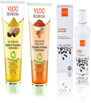 

VLCC Haldi chandan face wash 100ml + Chandan Kesar Face wash 100ml + Lavang moisturiser 100ml(Set of 3)
