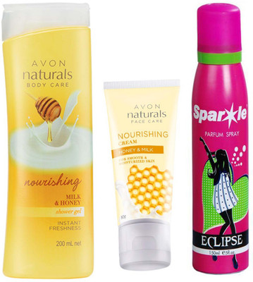 

Avon Anew NATURALS NURISHING HONEY & MILK CREAM (50 g) & one Milk & Honey Shower Gel (200 ml) With one sparkle perfume spray 150 ml(Set of 3)
