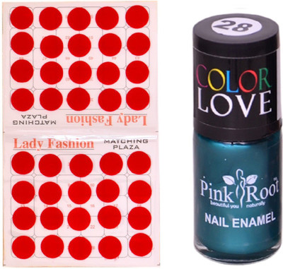

Pink Root Nail Polish No. 28 (15ml) Lady Fashion No. 07 Red Bindi(Set of 2)