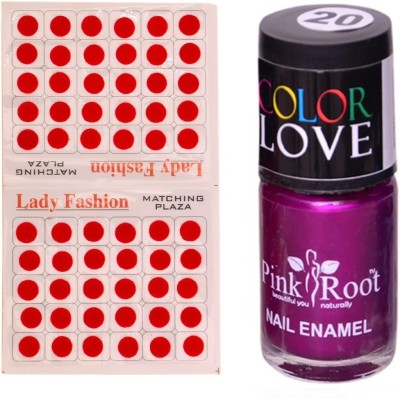 

Pink Root Nail Polish No. 20 (15ml) Lady Fashion No. 09 Red Bindi(Set of 2)