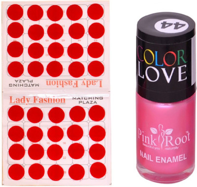 Pink Root Nail Polish No. 44 (15ml) Lady Fashion No. 07 Red Bindi(Set of 2)