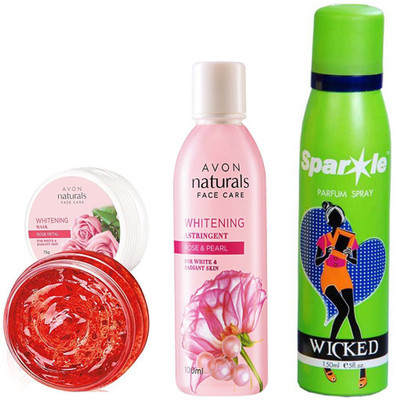 

Avon Anew Natural Face care Whitening Mask -Rose Petal (75 g) & one NATURALS ROSE & ROSE PEARL TONER (100 ml) With one sparkle perfume spray 150 ml(Set of 3)