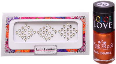 Pink Root Nail Polish No. 40 (15ml) Lady Fashion No. 06 Stone Bindi(Set of 2)