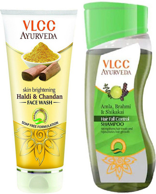 VLCC Ayurveda Hair Fall Control Shampoo 100ml + Haldi & Chandan Face wash 100ml(Set of 2)