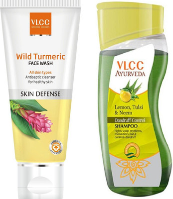

VLCC Ayurveda Dandruff control shampoo 100ml + Wild turmeric Face wash 80ml(Set of 2)