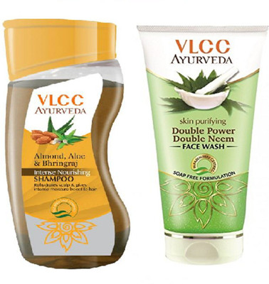 

VLCC Ayurveda Intense nourishing shampoo 100ml + Double Power Double Neem face wash 100ml(Set of 2)