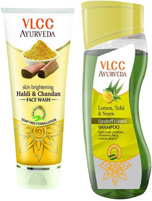 

VLCC Ayurveda Dandruff control shampoo 100ml + Haldi & chandan Face wash 100ml(Set of 2)