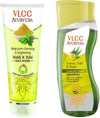 

VLCC Ayurveda Dandruff control shampoo 100ml + Haldi & Tulsi Face wash 100ml(Set of 2)