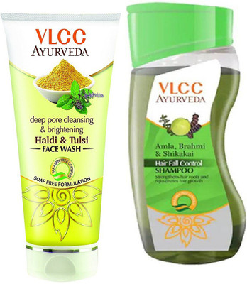 

VLCC Ayurveda Hair Fall Control Shampoo 100ml + Haldi & Tulsi Face wash 100ml(Set of 2)