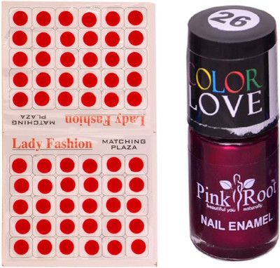 

Pink Root Nail Polish No. 26 (15ml) Lady Fashion No. 09 Red Bindi(Set of 2)