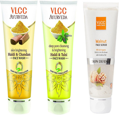 

VLCC Haldi chandan face wash 100ml + Haldi Tulsi face wash 100ml + Walnut Scrub 80gm(Set of 3)