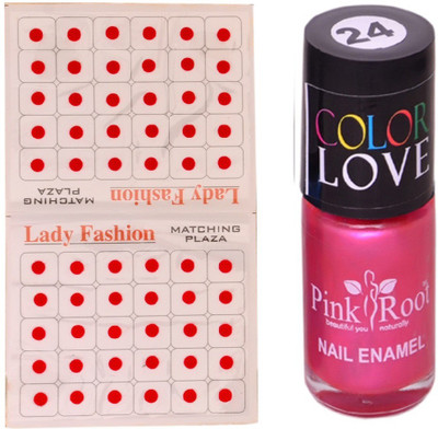 

Pink Root Nail Polish No. 24 (15ml) Lady Fashion No. 08 Red Bindi(Set of 2)