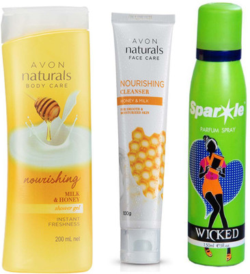 

Avon Anew Nourishing Milk & Honey Cleanser (100 ml) & one Milk & Honey Shower Gel (200 ml) With one sparkle perfume spray 150 ml(Set of 3)