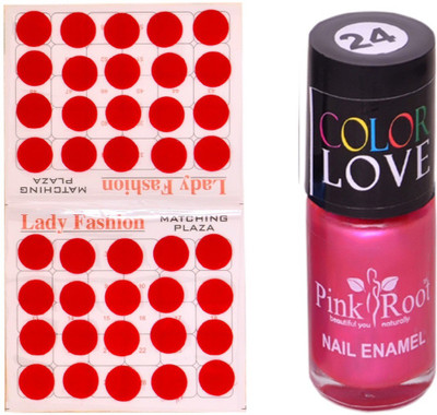

Pink Root Nail Polish No. 24 (15ml) Lady Fashion No. 07 Red Bindi(Set of 2)