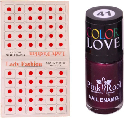 Pink Root Nail Polish No. 41 (15ml) Lady Fashion No. 08 Red Bindi(Set of 2)