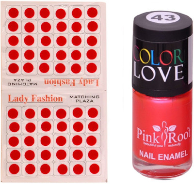 

Pink Root Nail Polish No. 43 (15ml) Lady Fashion No. 09 Red Bindi(Set of 2)