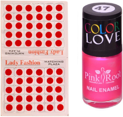 

Pink Root Nail Polish No. 47 (15ml) Lady Fashion No. 09 Red Bindi(Set of 2)