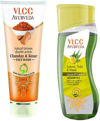 

VLCC Ayurveda Dandruff control shampoo 100ml + Chandan & Kesar face wash 100ml(Set of 2)