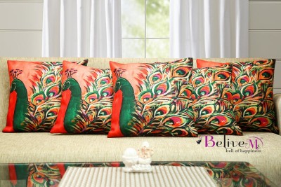 Belive-Me 3D Printed Cushions Cover(Pack of 5, 40.64 cm*40.64 cm, Green, Orange)