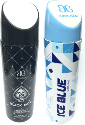

Arochem Black Jack and Ice Blue Deodorant Spray - For Men & Women(400 ml, Pack of 2)