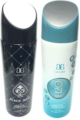 

Arochem Black Jack and H2o Deodorant Spray - For Men & Women(400 ml, Pack of 2)
