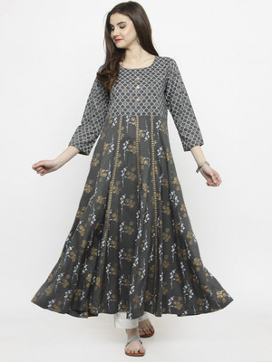 Varanga Women Printed Anarkali Kurta(Grey) Varanga Women Printed Anarkali Kurta(Grey)
