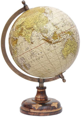 

entice selections GL-46A Antique Handcrafted Globe With Wooden Base Details - Gift Item - Home Decor - Office Product- 8 inch educational World Globe World Globe(Large White)