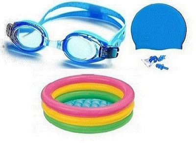 

PEANA BLUE COLOR GOGGLES, CAP WITH EAR & NOSE PLUG, 2 FEET MULTICOLOR TUB Swimming Kit