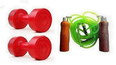 

PEANA RED COLOR 5KG VINYL PLASTIC DUMBELL AND GREEN COLOR WOODEN HANDLE SKIPPING ROPE Gym & Fitness Kit