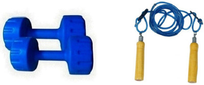 

YUKI BLUE COLOR 4KG VINYL PLASTIC DUMBELL AND BLUE COLOR WOODEN HANDLE SKIPPING ROPE Gym & Fitness Kit