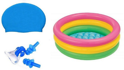 

PEANA BLUE COLOR SWIMMING CAP WITH EAR & NOSE PLUG, 3 FEET MULTICOLOR TUB Swimming Kit