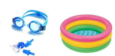 

PEANA BLUE COLOR GOGGLES, EAR & NOSE PLUG, 3 FEET MULTICOLOR TUB Swimming Kit